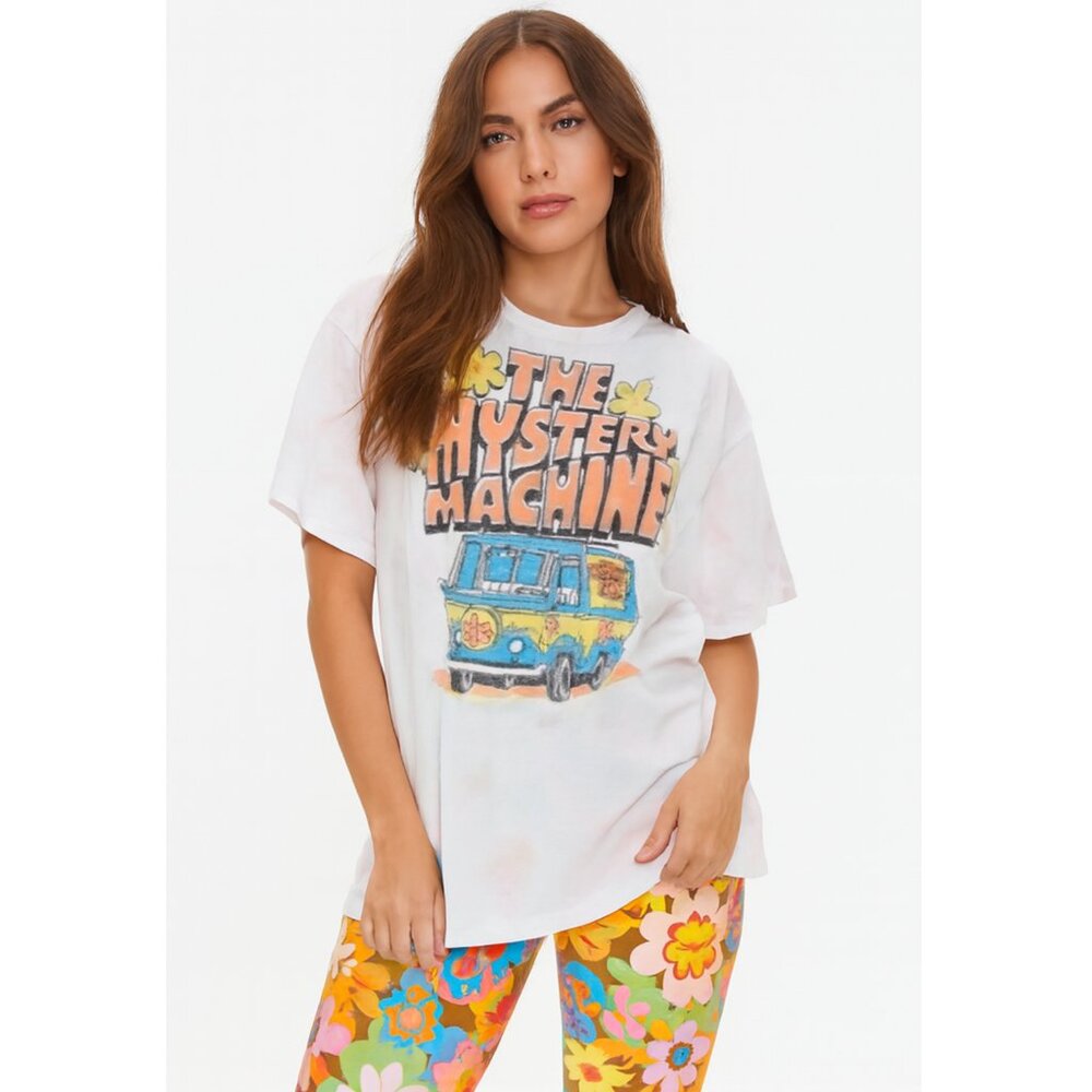 Scooby-Doo Tie Dye Graphic Print Tee 70s Hippie Style size S Oversized Fit